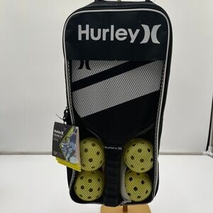 Hurley Pickleball Set 7pc w/ 2 Paddles 4 Balls & Carry Case Black White NWT